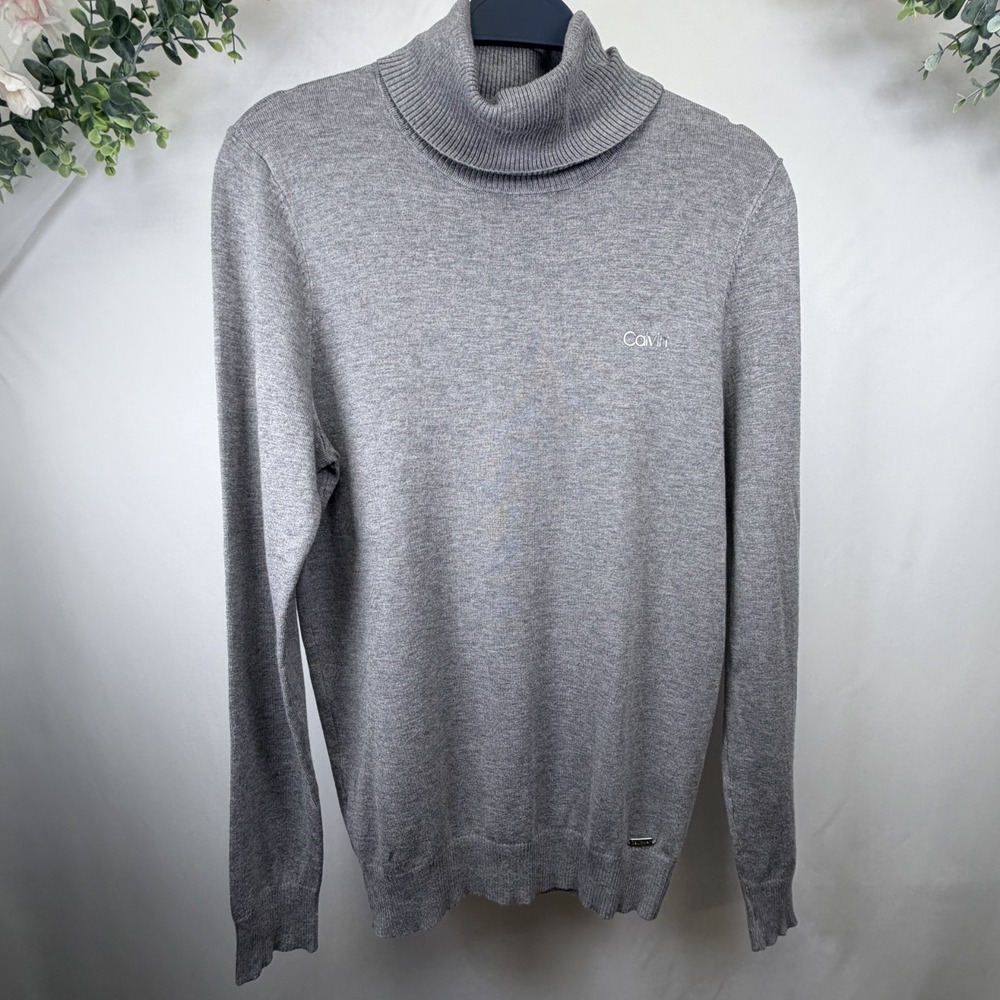 Calvin‎ Klein Turtleneck Sweater Womens Medium Gray Mock Neck Rayon Pullover